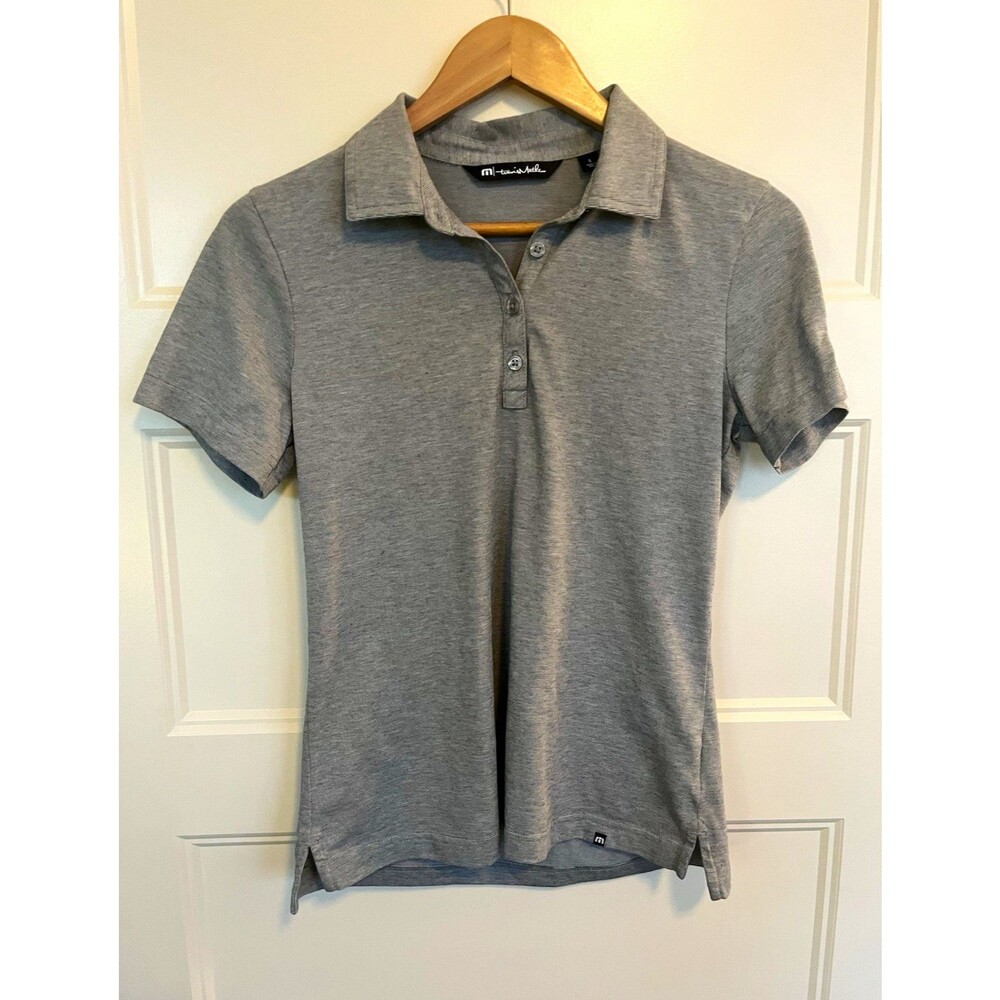 TravisMathew Men’s S Gray Solid Short Sleeve Button Collared Polo Embroidered